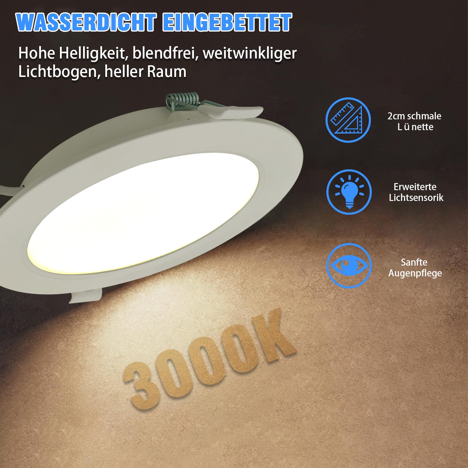 WeshLMPO LED Einbaustrahler 230V Flach 6er Set, 4W Deckenstrahler LED Spots, IP44 Deckenspots Led Einbauleuchten 350 Lumen Warmweiß 3000K, für Schlafzimmer Badezimmer Wohnzimmer Küche