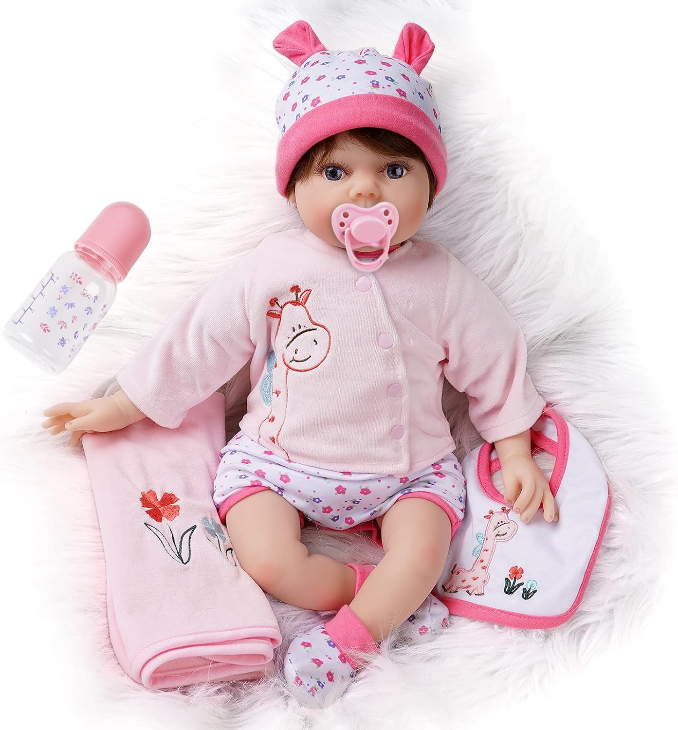 Yesteria Cute Pink Reborn Baby Dolls Lifelike Real Baby Dolls That Look Real 22'' Come with Blanket & Doll Accessories Gift Set