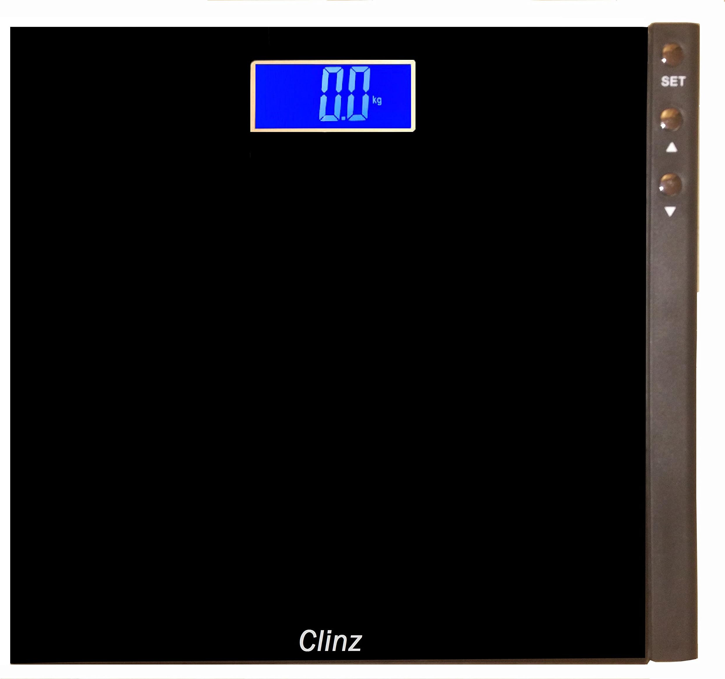 Clinz Digital Body Weight Scale, Memory, LCD Display, Step-On Technology, 400 Pounds Capacity- Black