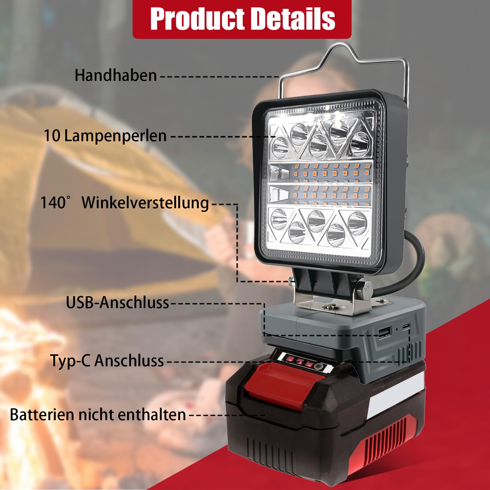 Camelion S22 Akku-Strahler Arbeitsleuchte Baustrahler COB LED | 20W