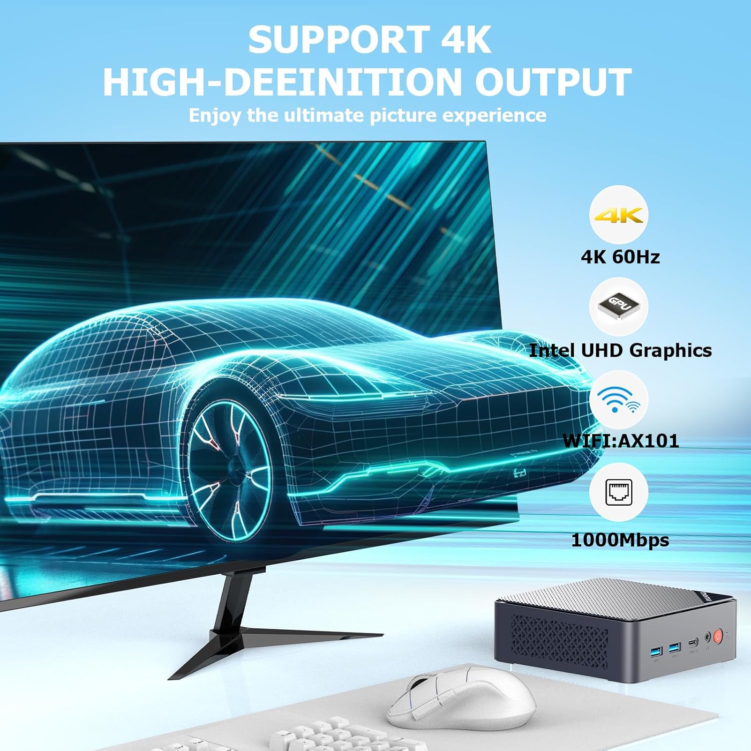 AWOW Mini PC AK34 supporting 4K High-Definition Output