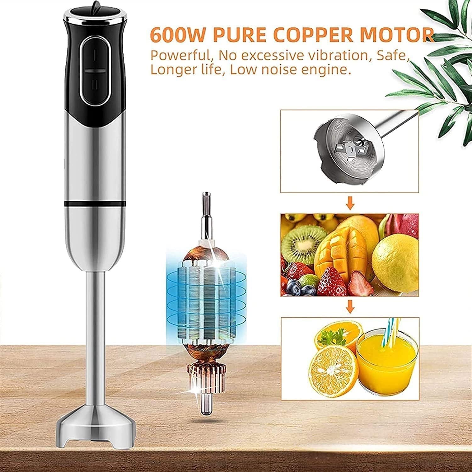 Blender ręczny, elektryczny blender ręczny, ostrza ze stali nierdzewnej 304, ręczny blender kuchenny do zup, koktajli, przecierów, jedzenia dla dzieci, 600 W