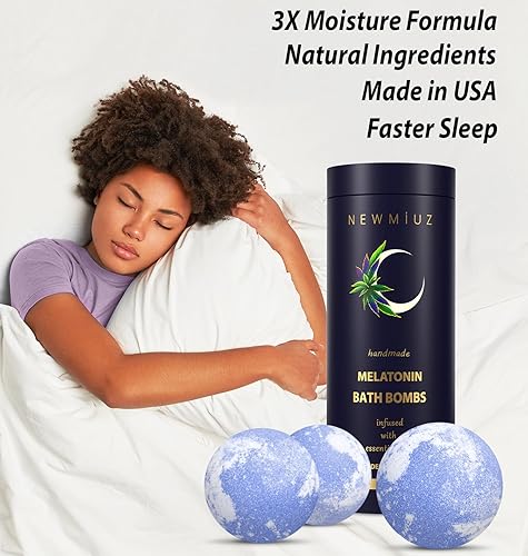 Miniatura 4 de Sleep Well - Bombas de baño de burbujas con infusión de melatonina, aceites esenciales de manzanilla de lavanda, baño de lujo para piel seca,