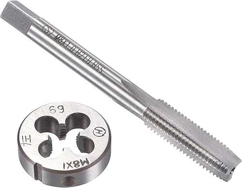 uxcell M8 x 0.039 in Métrico Izquierdo Juego de Machos y Troqueles de Tornillo de Rosca de Máquina con Troquel Redondo Roscado, Kit de Grifo y