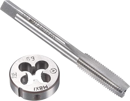 uxcell M8 x 1mm Metric Left Hand Tap and Die Set, Machine Thread Screw Tap with Round Threading Die, Tap & Die Kit for Nut Screw Bolt Thread Repair