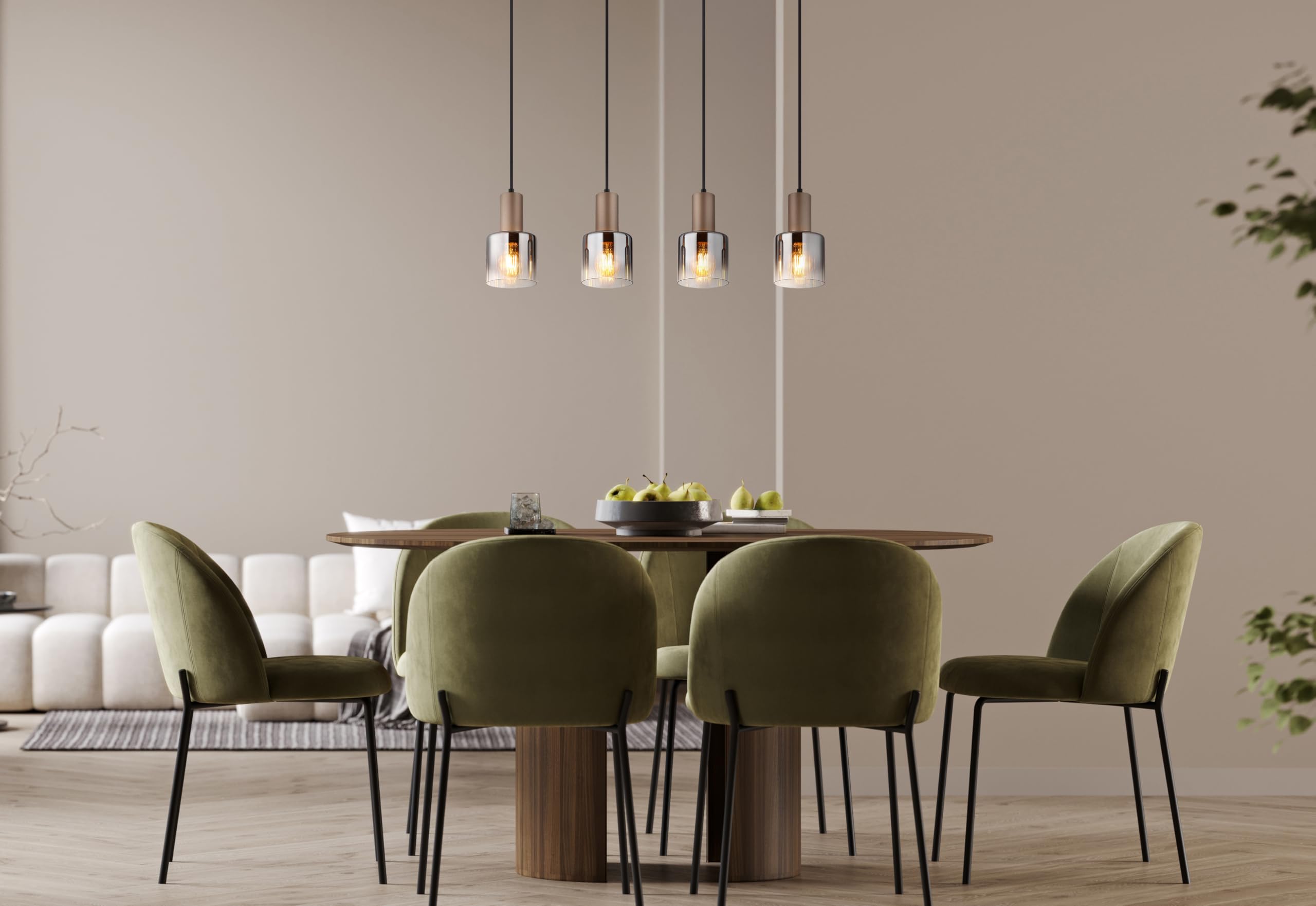 GLOBO Hängeleuchte Metall kaffeefarben matt, Glas rauchfarben, klar verlaufend, Kabel PVC schwarz, Höhe kürzbar, LxBxH: 780x120x1500mm, exkl. 4x E27 40W 230V