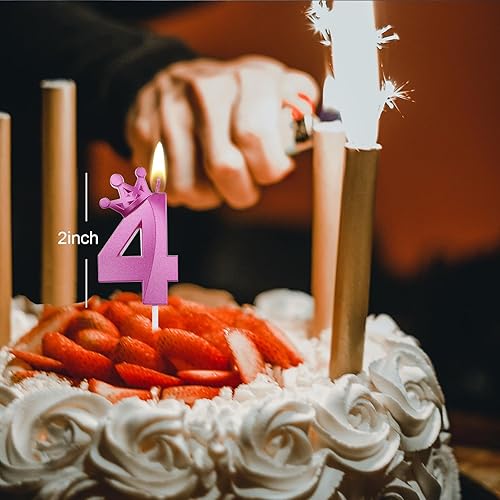 Miniatura 107 de Blue Number 4 Birthday Cake Candle, 3D Shape Crown Birthday Number Candle, 4th Birthday Party Blue Theme Cake Topper Decorations (Blue 4)