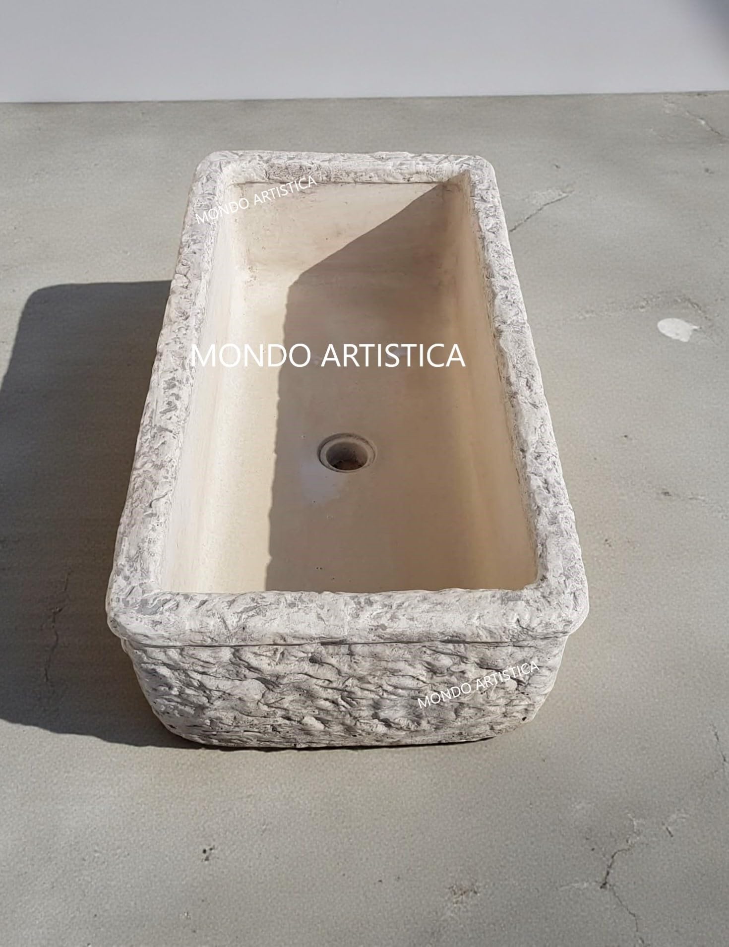 Lavandino, Lavabo, Pilozzo, Vasca Unica, Fontana Da Esterno, Per Giardino Altezza 22 cm, Larghezza 80x40 Cm, In Cemento Bianco E Polvere Di Marmo, Colore Sfumato Grigio
