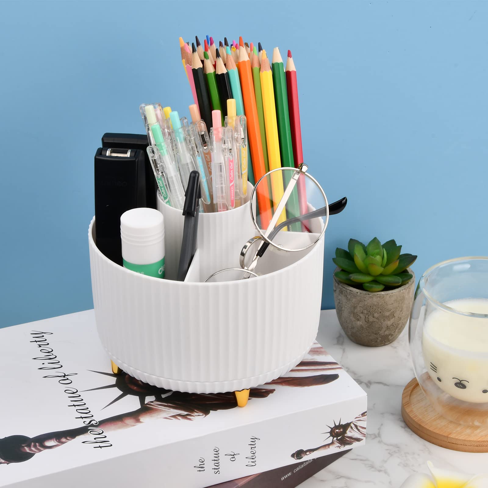 Porte-stylos pour bureau, rotatif à 360 degrés avec 7...Organisateur Bureau Rotatif 360° 7 Emplacements Porte-Stylos...Pot à crayons rotatif - ManoMano