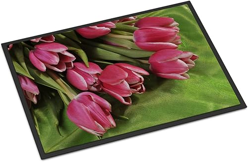 Caroline's Treasures APH5048JMAT - Felpudo de tulipanes rosados de 24 x 36 pulgadas, para interiores y exteriores, para entrada, antideslizante,