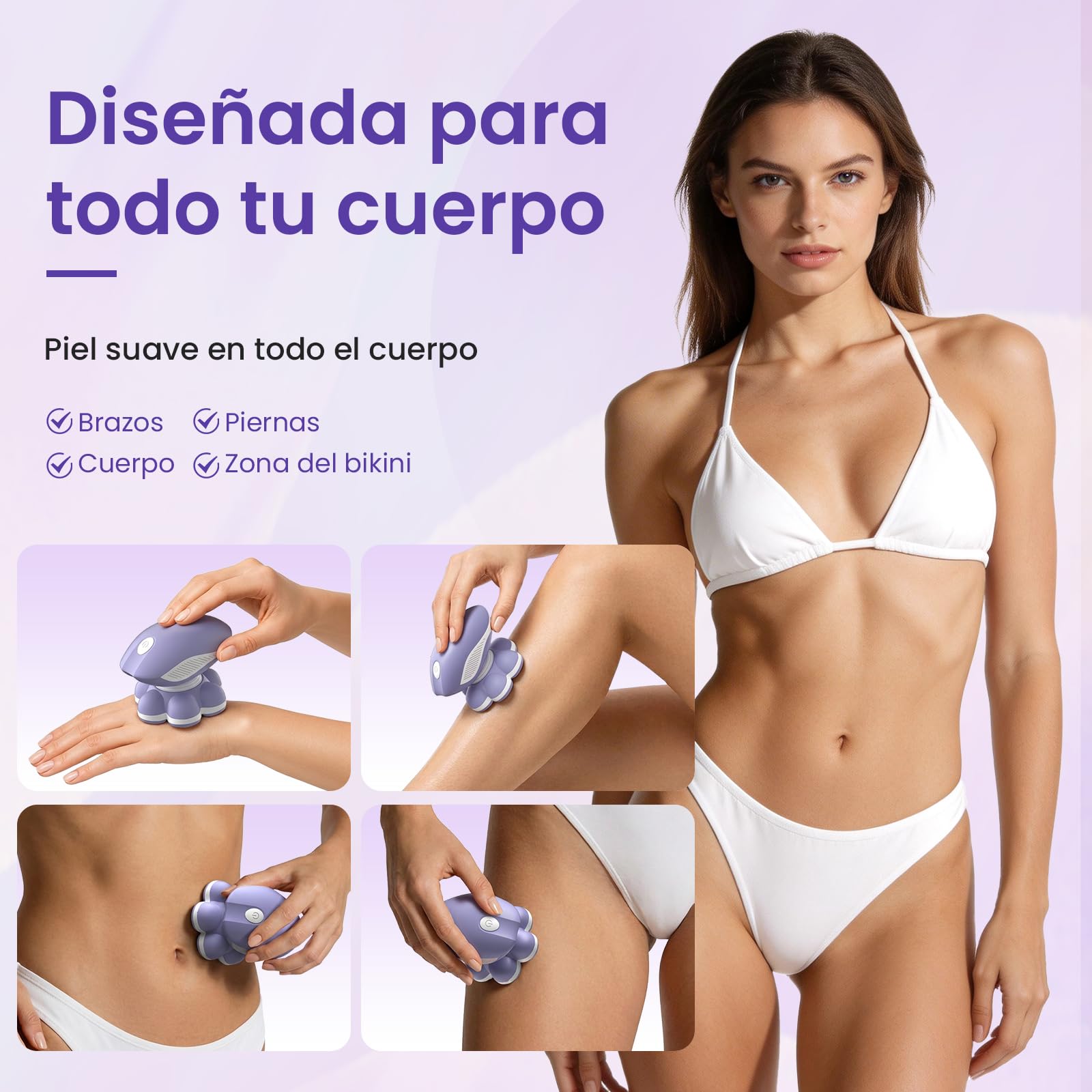 VIKICON Afeitadora Electrica Mujer 7D, Rasuradora Mujer Recargable USB | Afeitadora Corporal para Piernas y Cuerpo, Cabezal Flotante, Seco/Mojado, Luz LED, Compacta para Viaje, Morado
