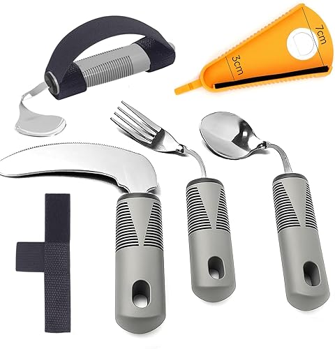 Parkinson's Aids for Living - Vajilla flexible de 3 piezas, abridor de botellas universal para puños y tarros y abridor de tapa, juego de utensilios