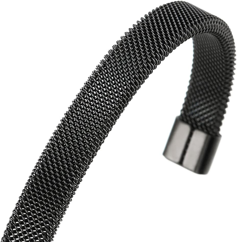 COOLSTEELANDBEYOND Elastic Adjustable Black Stainless Steel Mesh Cable Bangle Bracelet for Men Women - Image 2