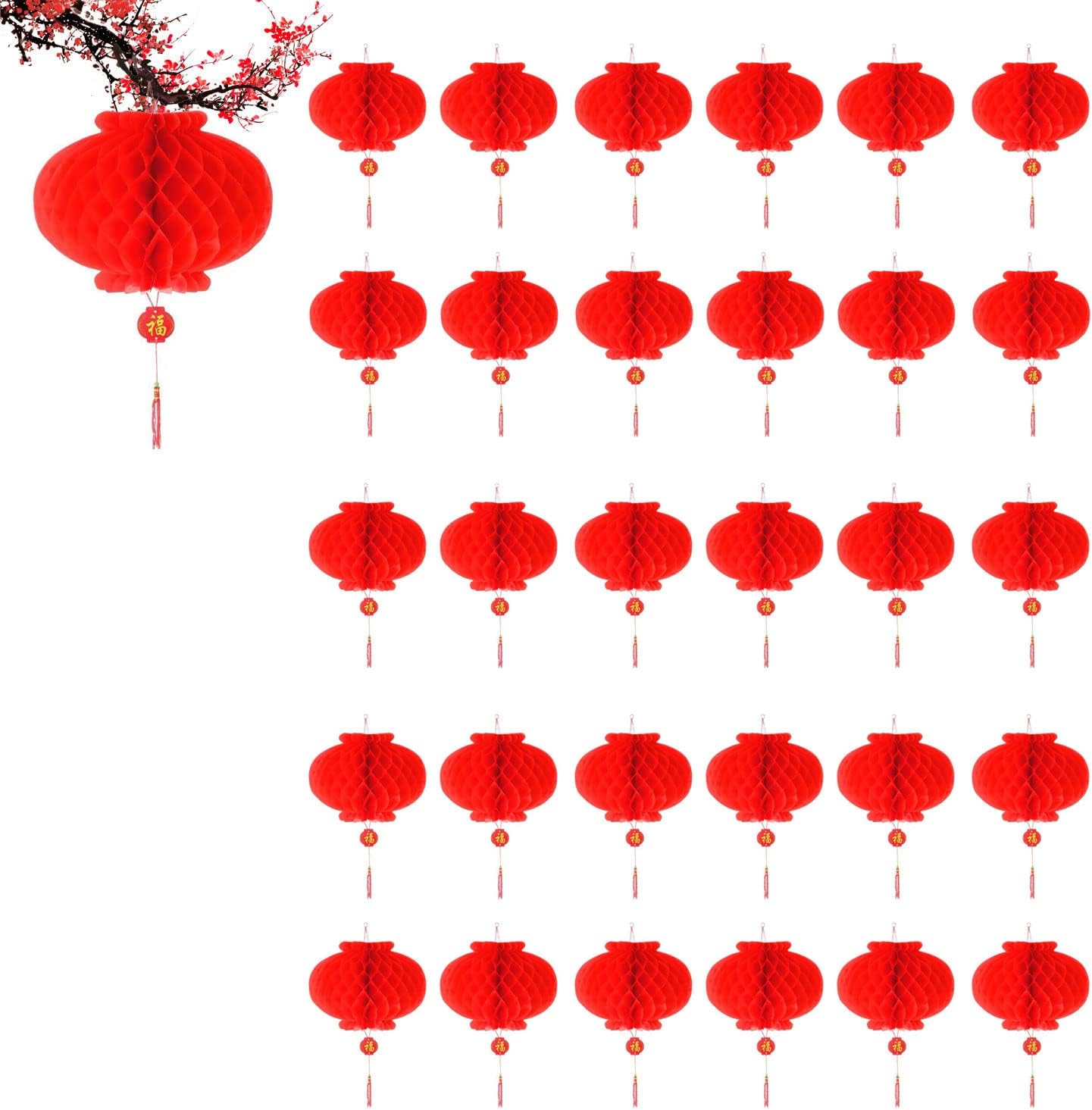 30 Pieces Red Chinese Lanterns, 10 Inches Chinese Lunar New Year Festival Decorations for New Year, Spring Festival, Wedding Decoration