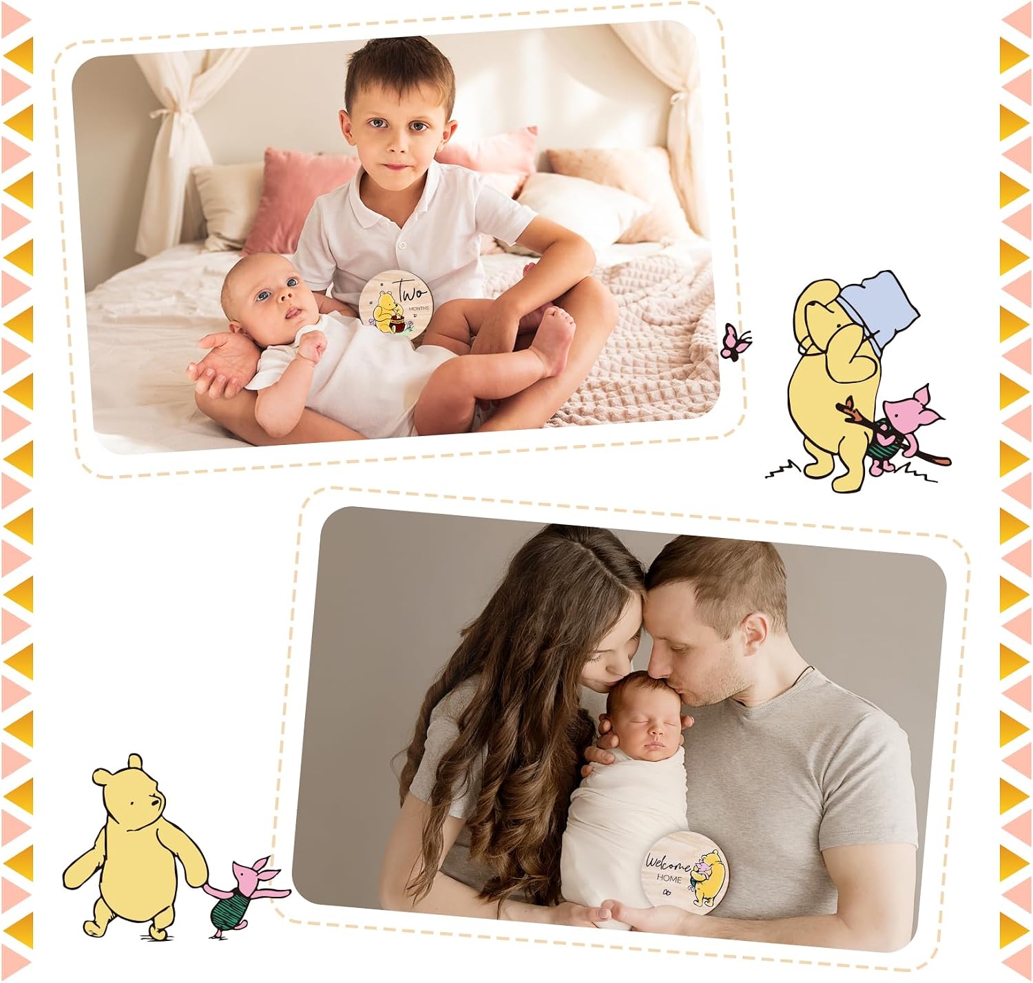 Winnie Baby Milestone Cards, Wooden Cirles Discs for Baby Photo Prop with Announcement & Hello World Sign - 8Pcs Double Sided Markers for Baby Shower Nursery Gift