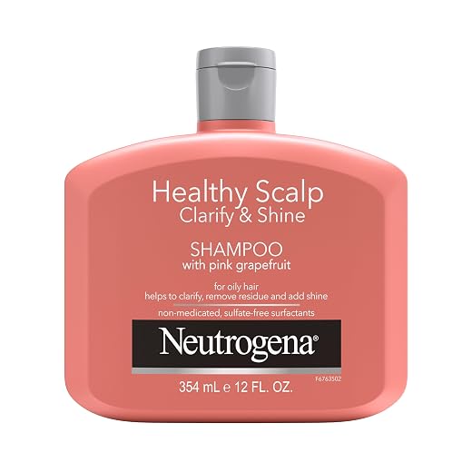 Neutrogena Exfoliating Healthy Scalp Clarify & Shine Shampoo for Oily Hair and Scalp, Anti-Residue Shampoo with Pink Grapefruit, pH-Balanced, Paraben & Phthalate-Free, Color-Safe, 12oz