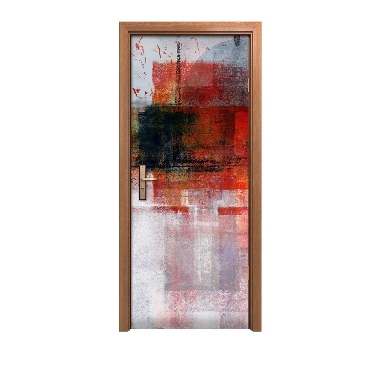 Autocollant de porte 90x200cm au design d'intérieur abstrait rouge gris haute densité