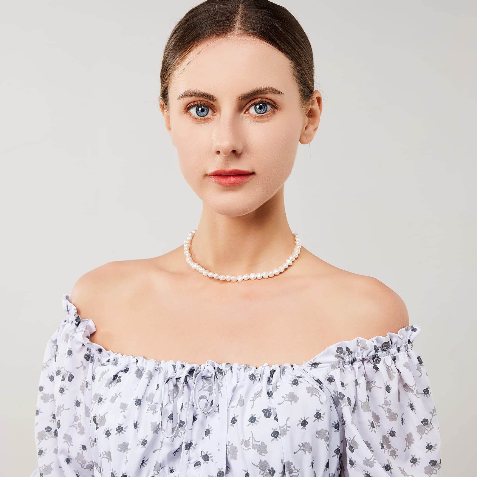Süßwasserperlen-Halskette, echte Perlen Choker mit Liebe Anhänger, 6mm, handgefertigt, Barockstil