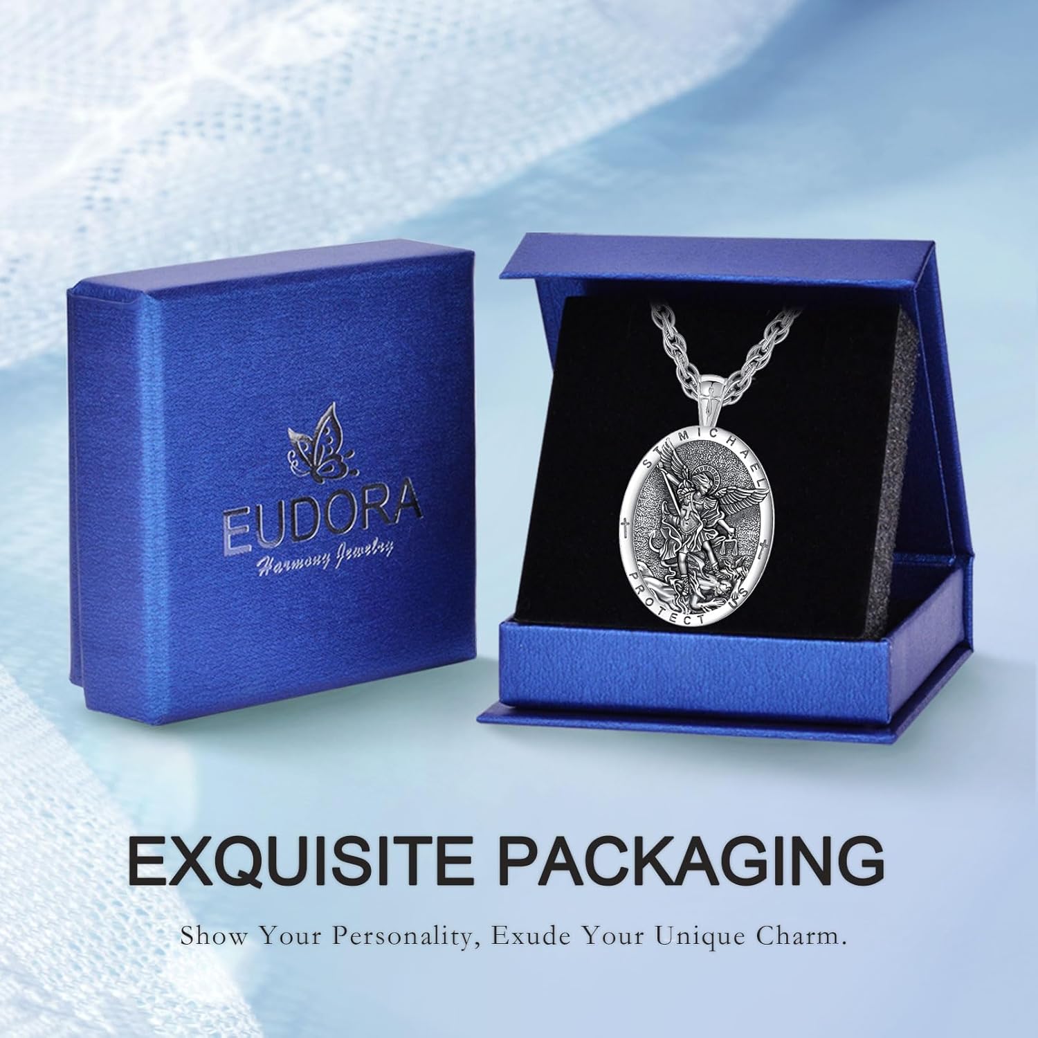 EUDORA 925 Sterling Silver St Benedict/St Michael/St Christopher/Archangel Raphael Gabriel Metatron/Virgin Mary/St Joseph/St Anthony Crucifix Pendant Bible Verse Prayer Necklace Jewelry for Men Women - Image 9