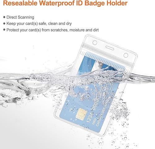 Miniatura 11 de Soporte transparente para tarjetas de identificación con cordón, a prueba de agua, pantalla vertical, protector de tarjeta de identificación