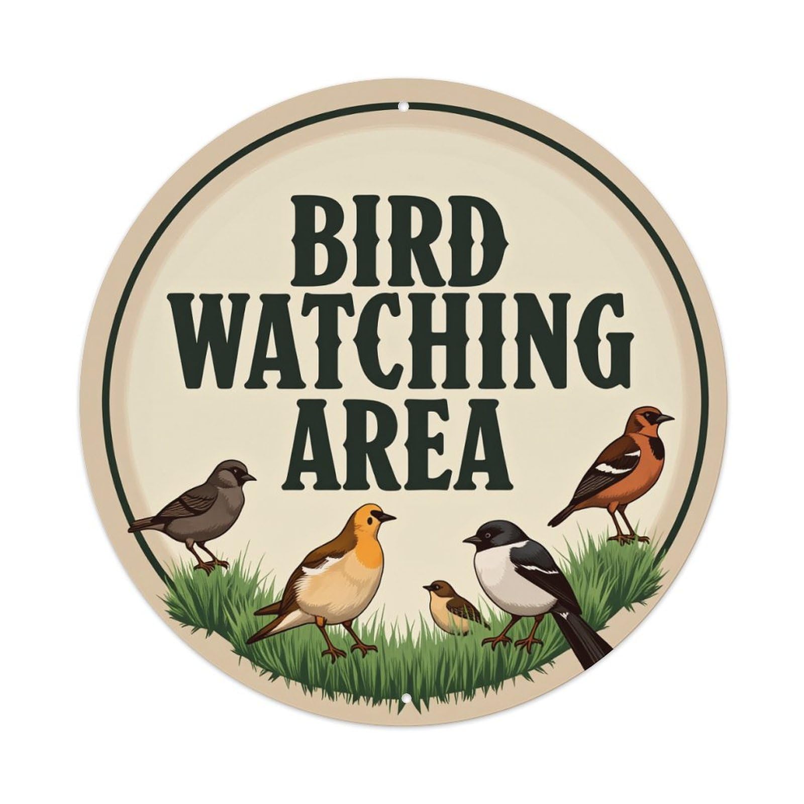 Bird Watching Area Sign With Birds Round Tin Sign Vintage Metal Poster, Home Bar Garage Man Cave Cafe Indoor & Outdoor Wall Decoration 8x8Inches