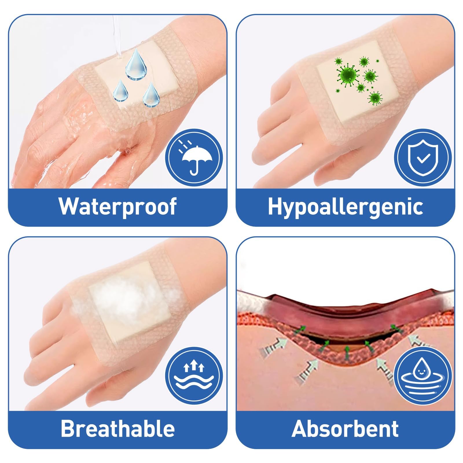 AZEN 12 Pack Silicone Foam Dressing, 3.2" X 4" Waterproof Silicone Bandages with Border Adhesive, Large Bandages for Wounds, Self Adhesive Wound Care and Dressings — Amazon image 5