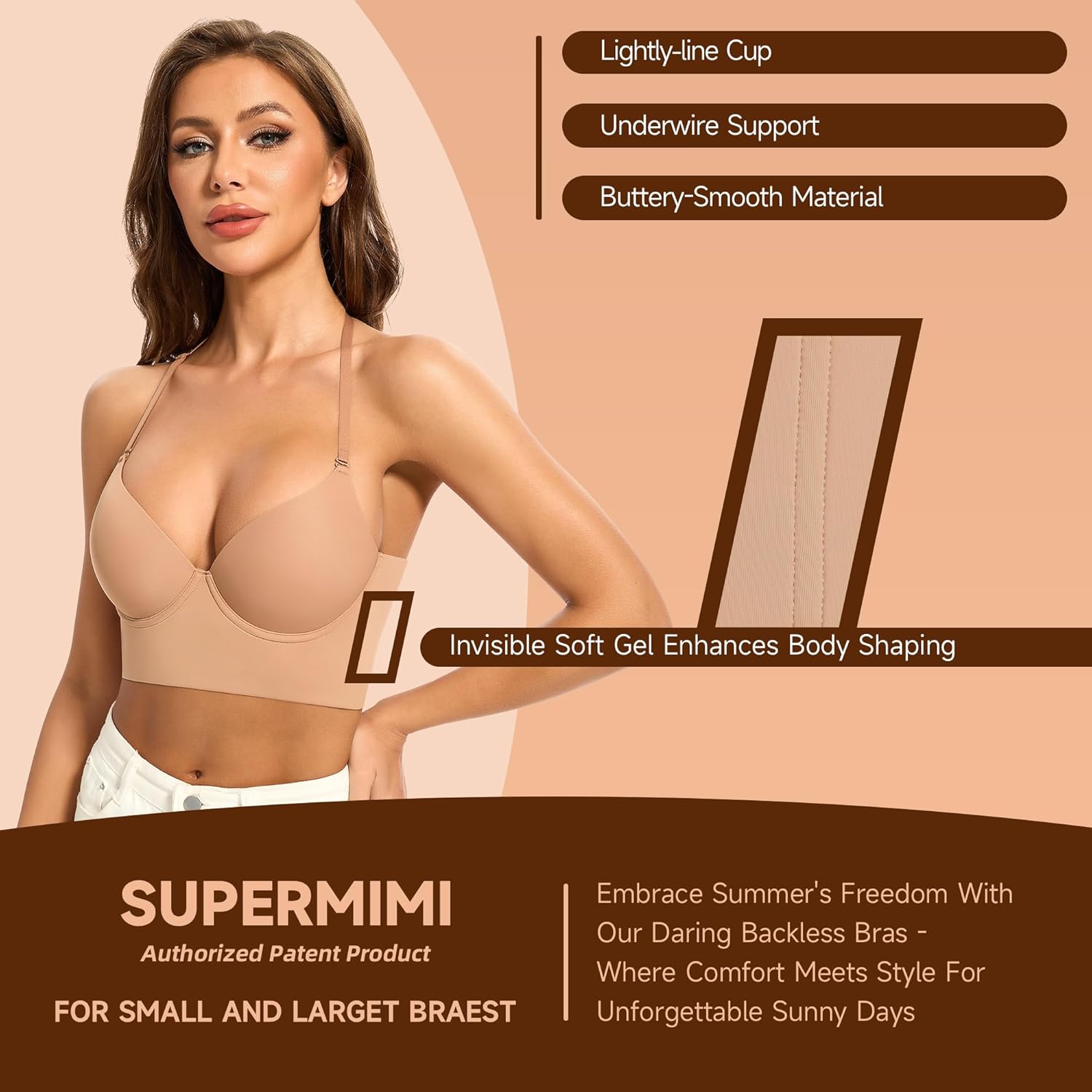 Low Back Bra for Women-Invisiable Backless Bras-Lightly Lined No Show Open Back Low Cut Bra Multiway Halter Bras - Image 5