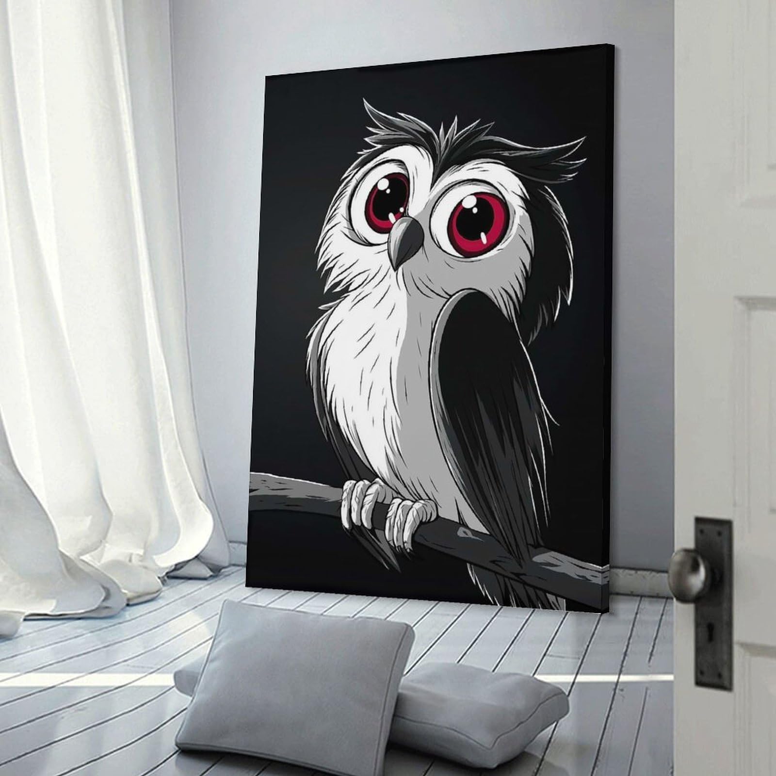 Junmoney Cartoon Owl with Big Eyes Wall Art Print 20x30inch(50x75cm), for Living Spaces, Bedrooms Or Relaxed Rooms, A Home Accent with Warm Character