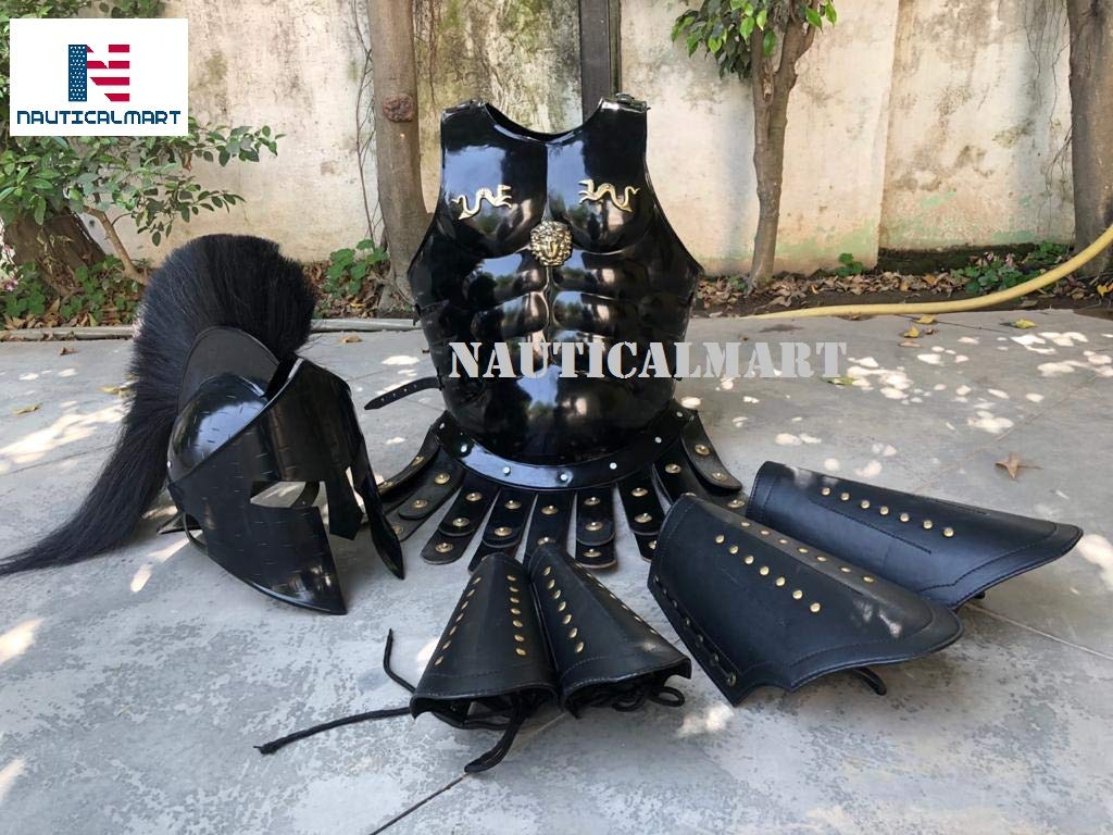 NauticalMart 300 Spartan Muscle Armor with Helmet Maximus Leather Leg or Arm Guard Custom Size