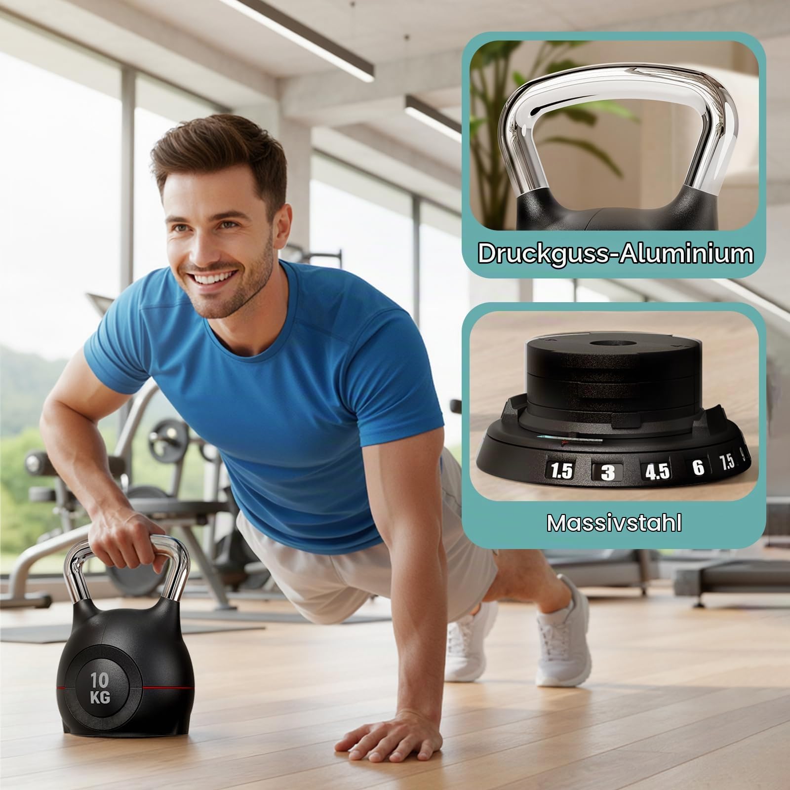 LIFERUN Kettlebell Verstellbare 1.5-10 kg Kugelhantel für Home Gym | Dumbbells 7 in 1 Gewicht Hantel Set für Fitnessgeräte Krafttraining, Kurzhanteln und Sportgeräte
