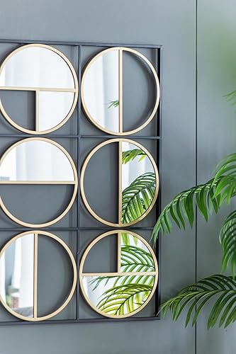 Miniatura 5 de Espejo de pared negro con cuentas de metal ecléctico de 35.6 pulgadas con diseño contemporáneo para dormitorio, sala de reuniones y entrada