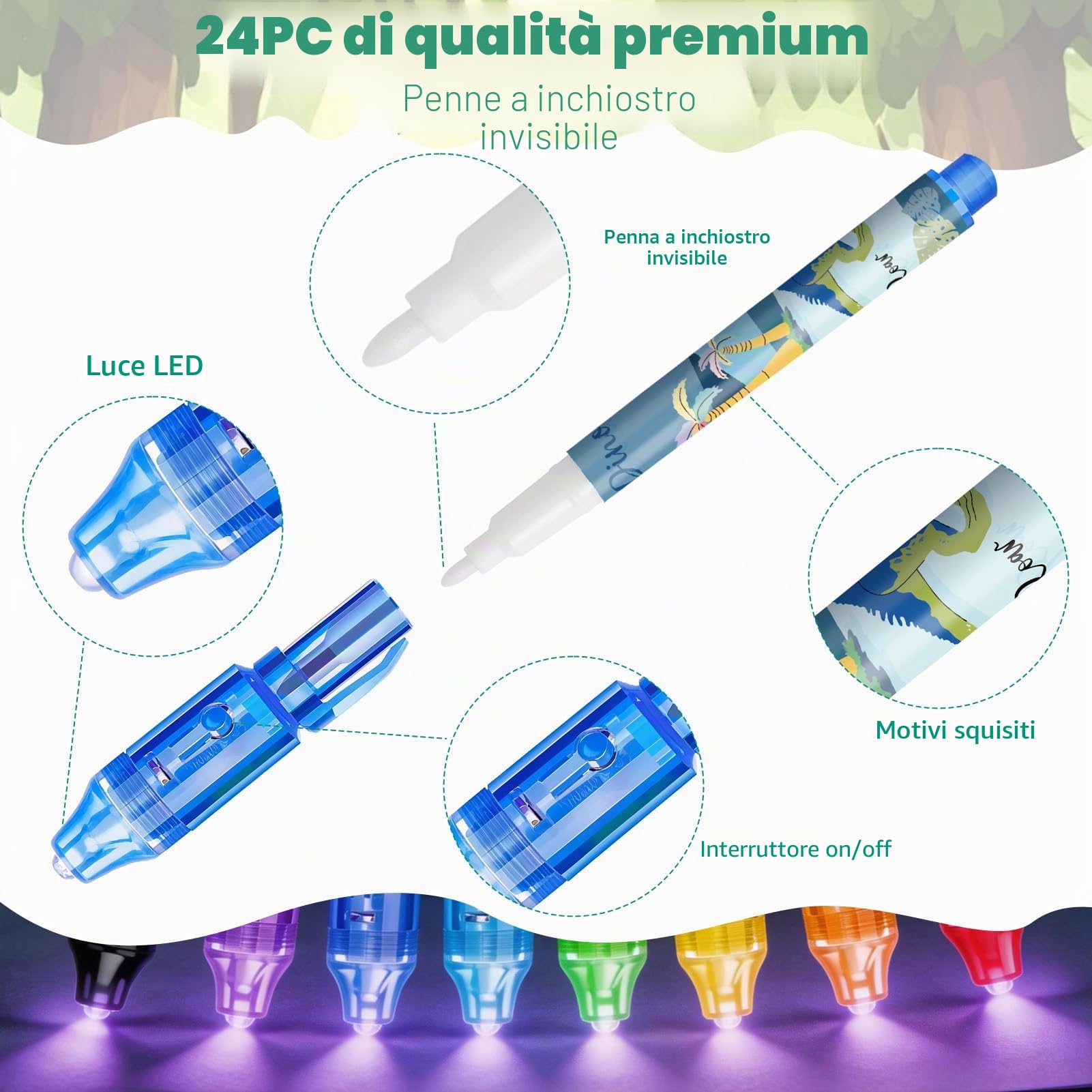 Toyssa 48 Pezzi Gadget Compleanno Bambini con Penna Invisibile & Taccuino, Regalini Fine Festa Compleanno per Bambini, Gadget Pignatta Bambino Bambina (Dinosauro)