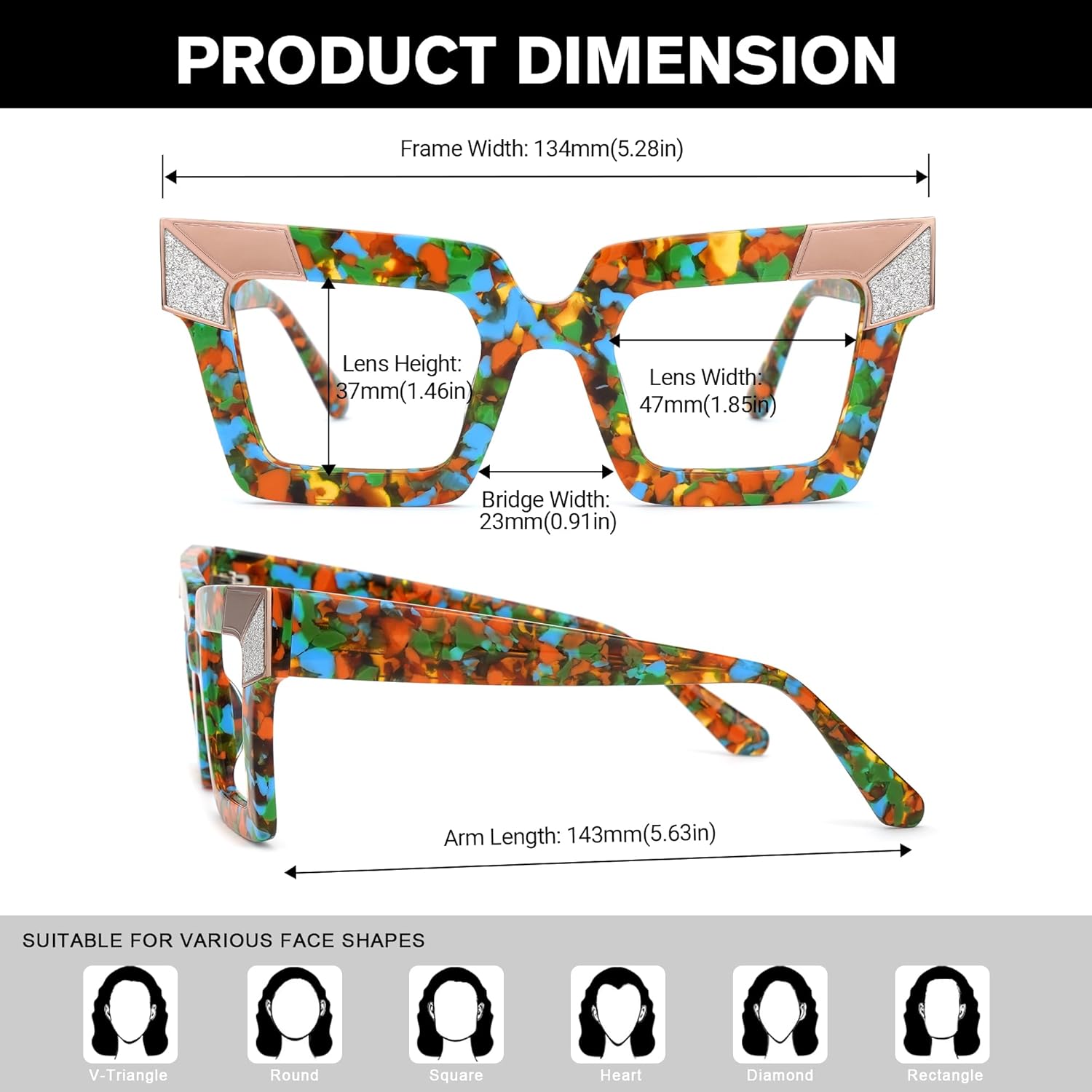 Zeelool Sqaure Glasses Frame for Women, Acetate Stylish Eyeglasses Frame with Non-prescription Clear Lenses ZJGA675299