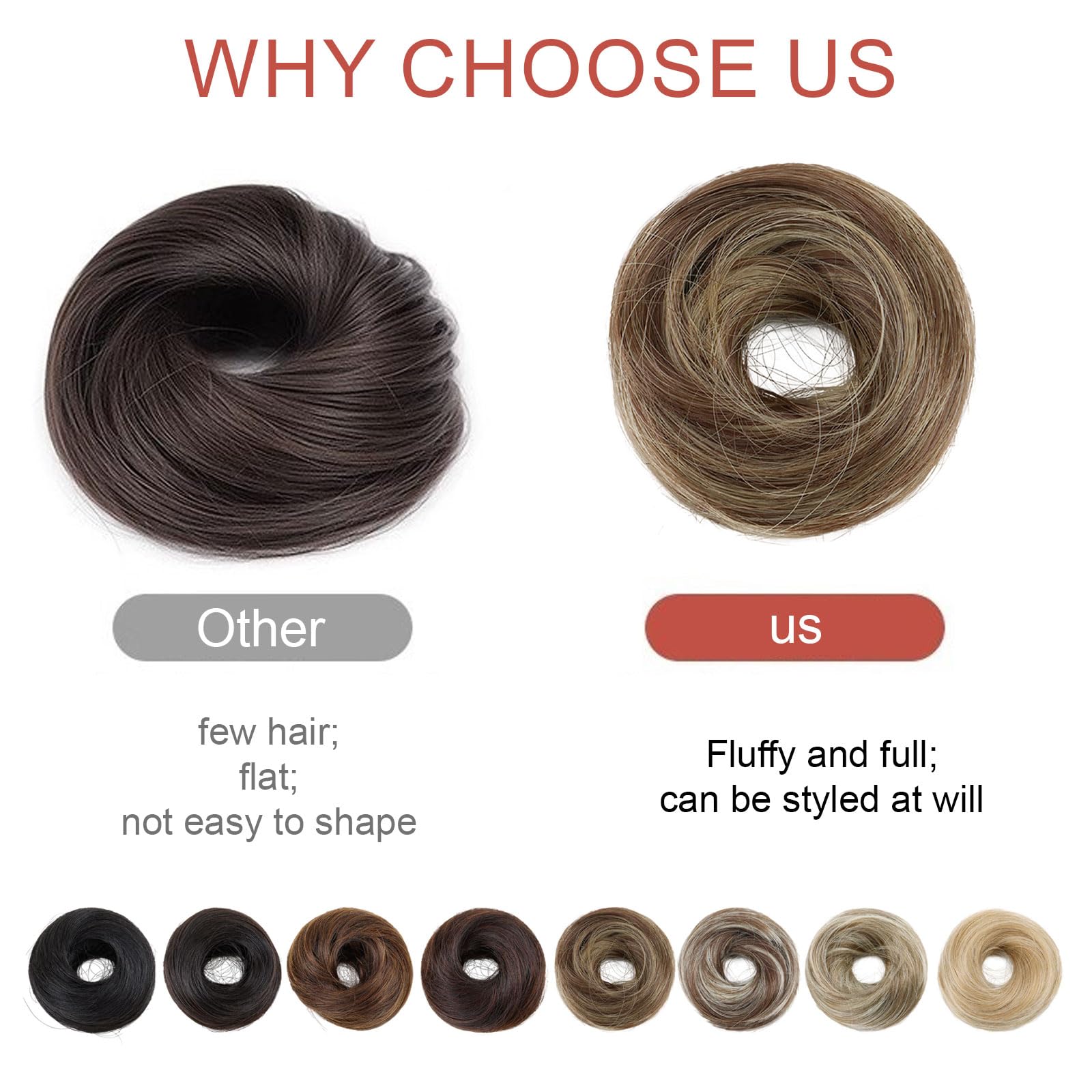 MUNSKT 8-Color Messy Bun Hair Piece Clip - Elastic Fake Hair Scrunchies for Women,Synthetic Ponytail Extensions Messy Hair (12H24) - Image 4