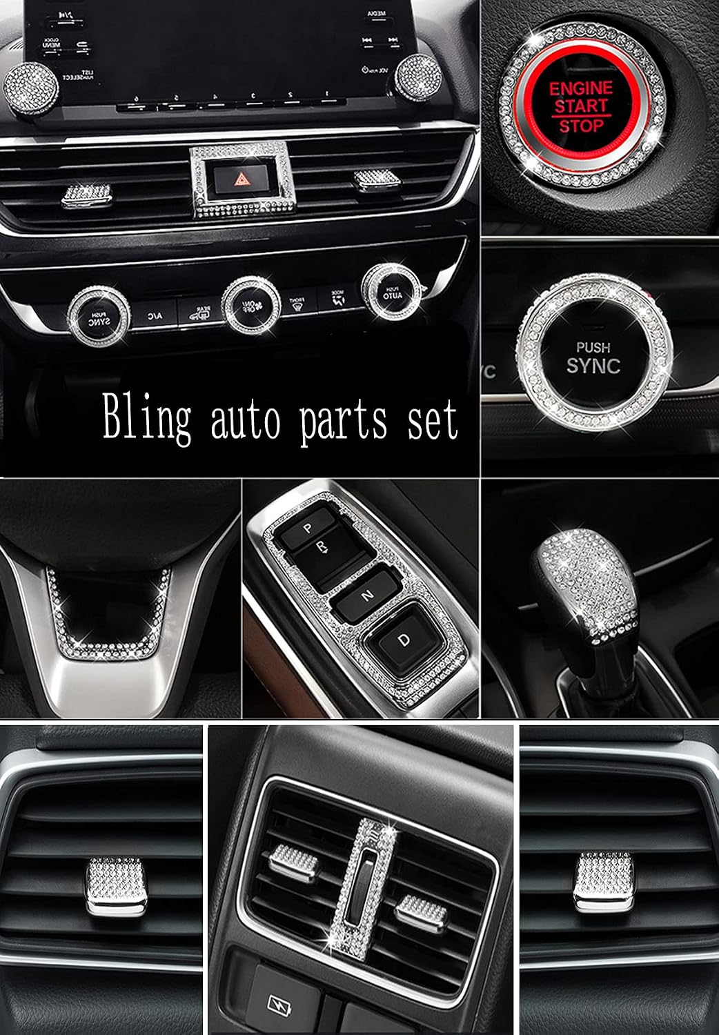 CONGCONG Bling Rhinestones Gear Shift knob Trim for Honda Accord Sport EX EX-L Touring Sedan Inspire 2018-2022 image 5