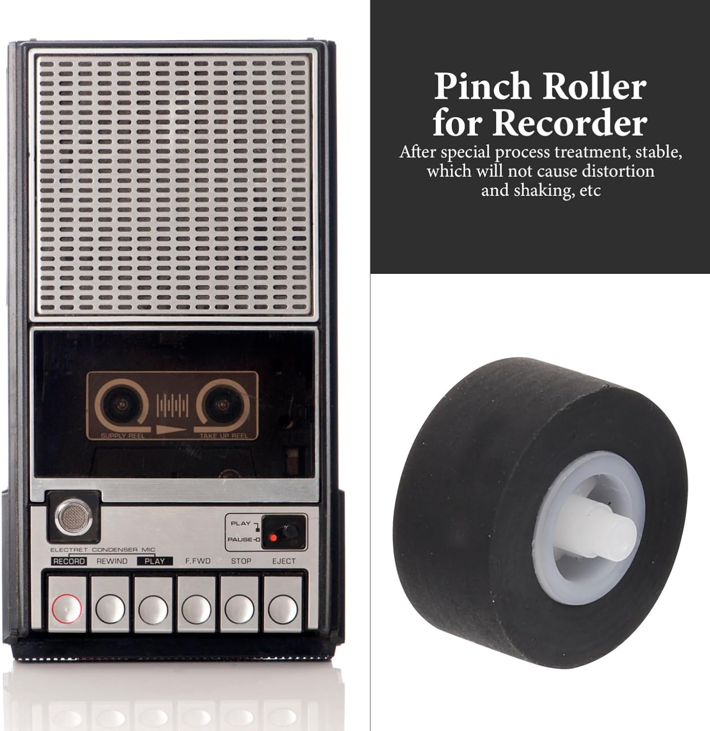 Angoily 3pcs Rubber Cassette Deck Pinch Roller for Audio Recorder Durable Bearing Wheel with Axle Compact for Video Tape Machine and Cd Player Easy to Install
