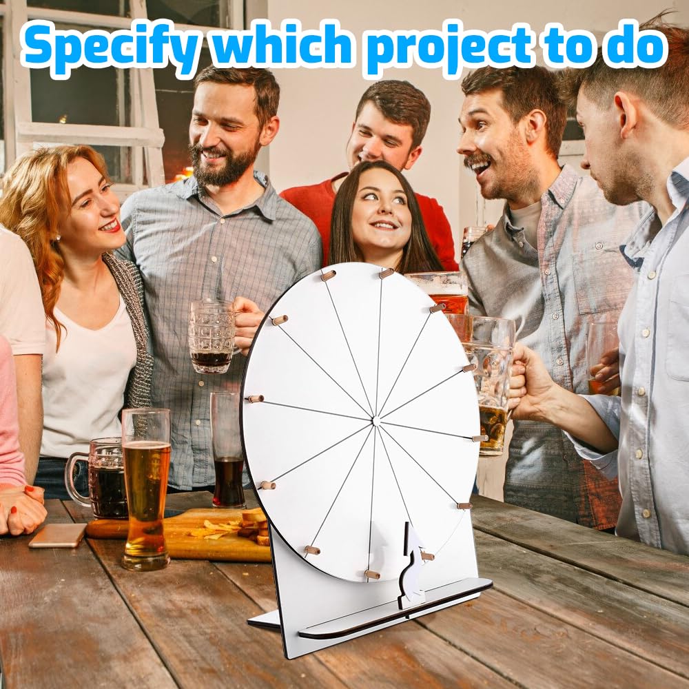 Ruota della Fortuna, 29cm Ruota dei Premi Che Gira, Ruota Girevole per Giochi con 12 Slot, Ruota della Fortuna Personalizzabile con Gomma e Pennarello per Feste, Pub, Carnevale, Fiere(Bianco)