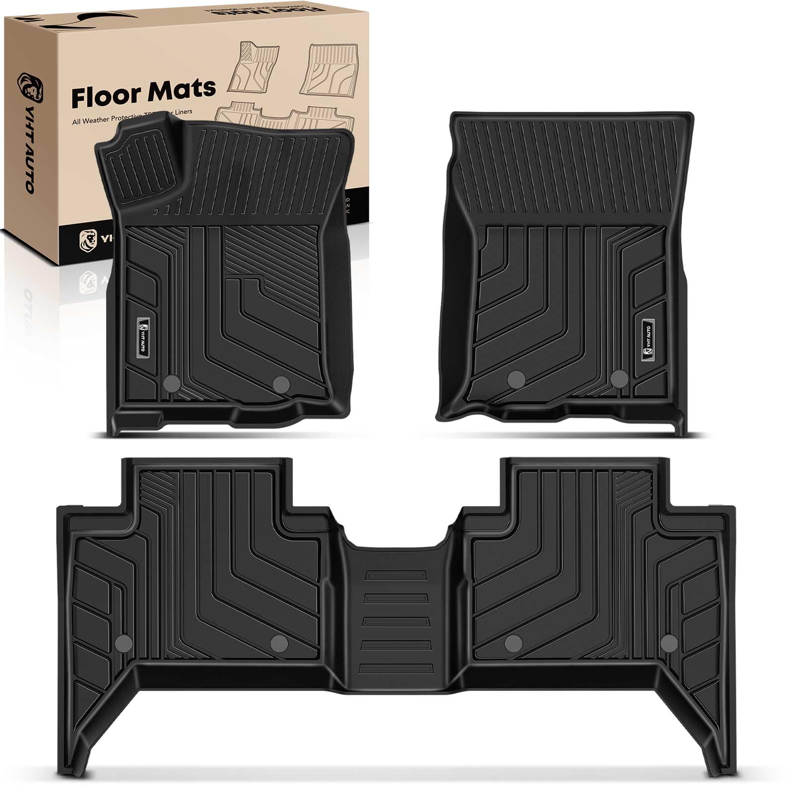 YHTAUTO Floor Mats Fit 2016-2023 Toyota Tacoma Double Only for Automatic, TPE All Weather Floor Liner Odorless Custom Fit Car Mats, 1st 2nd Row Tacoma Accessories, Black