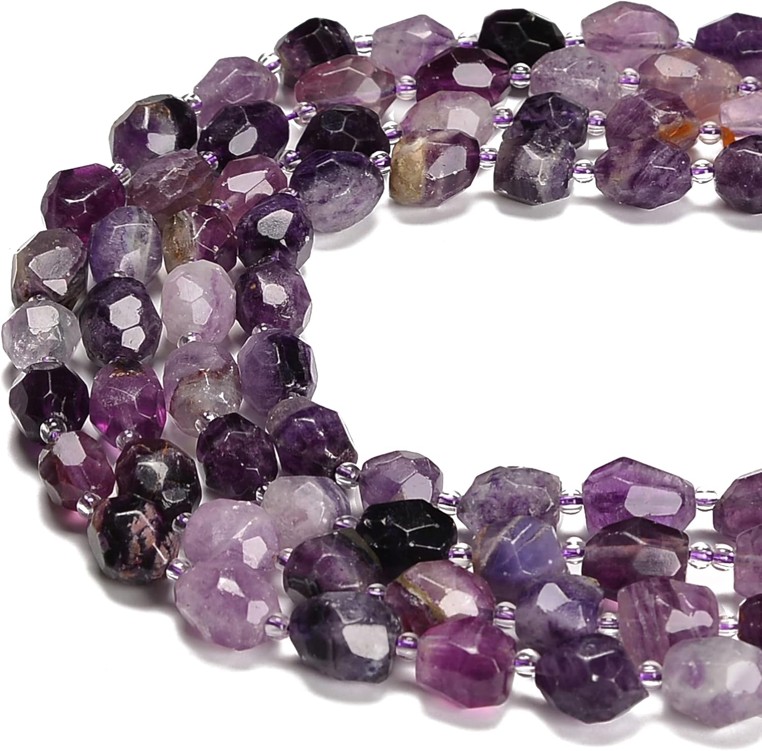 JM Design Purple Fluorite Faceted Nugget Beads Size 6x8-8x10mm 15.5'' Str (6x8-8x10mm) for Jewelry Making
