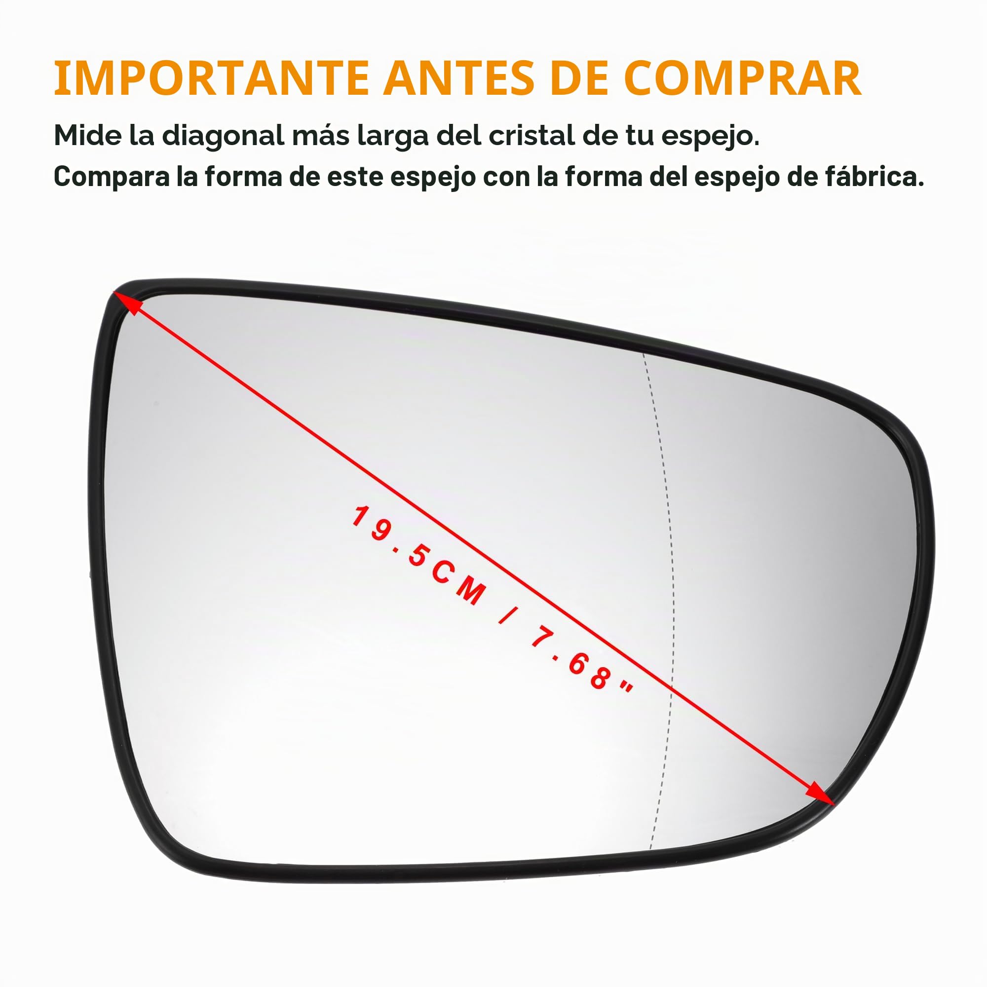 A ABSOPRO Vidrio De Espejo Lateral Derecho Para Kia Carens 13-18 1Pc | Vidrio Real, Blanco, Asférico, Con Placa De Respaldo, 2 Pines, Diagonal 19.5Cm