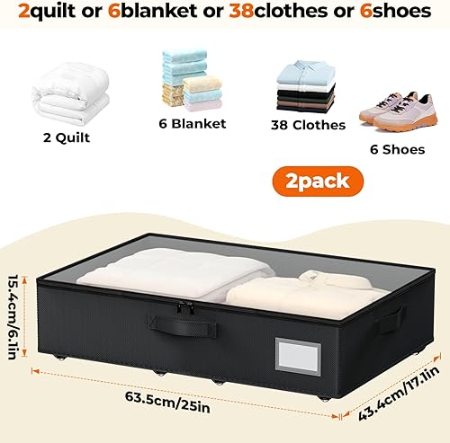 Vista 2 de Almacenamiento debajo de la cama con ruedas, paquete de 2 contenedores de almacenamiento debajo de la cama con tapas transparentes, no requiere