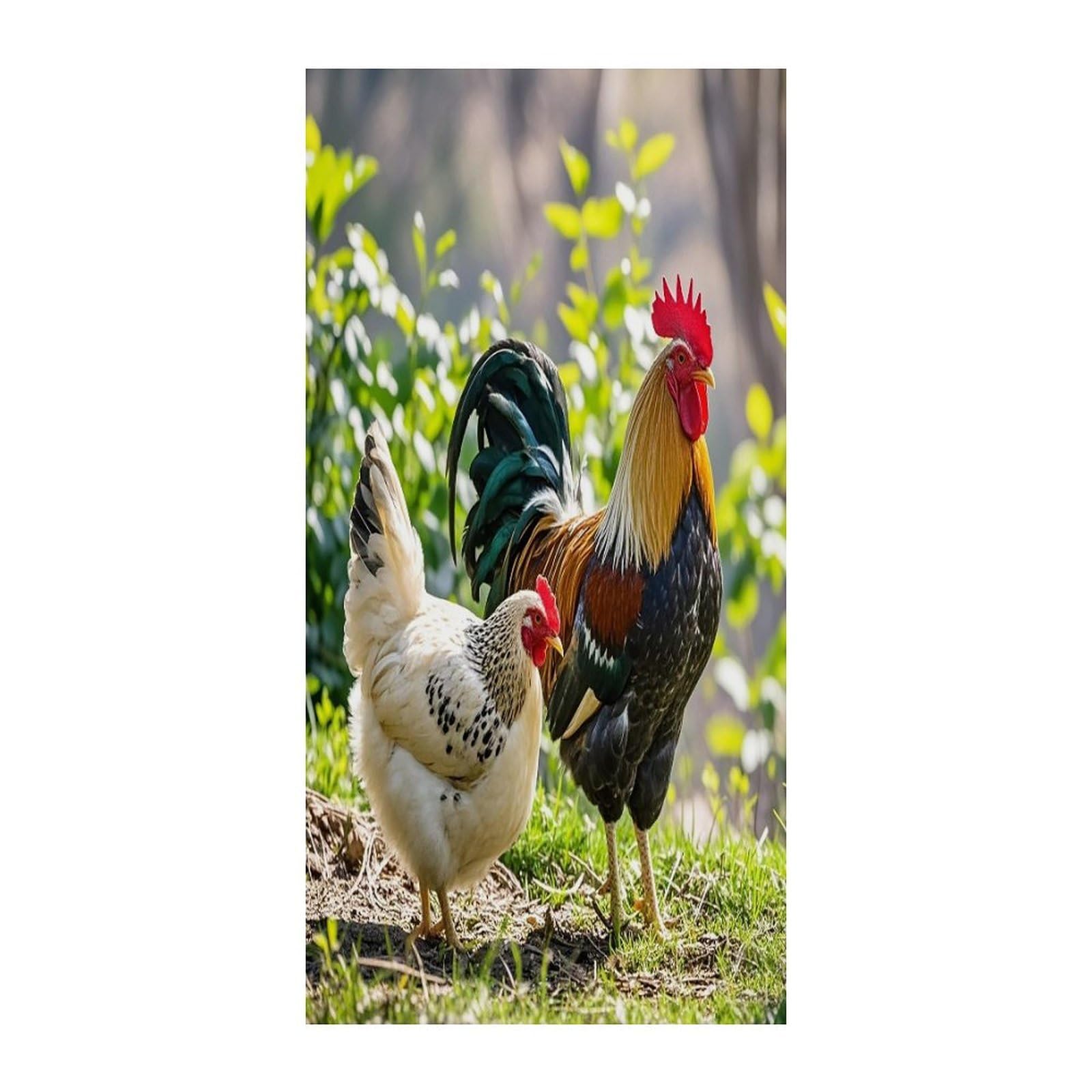 Cortina opaca para puerta que aísla la cocina y el salón con estilo rústico de gallinas