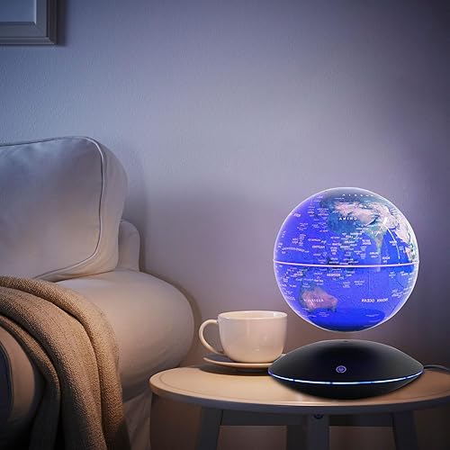 Miniatura 4 de Globo flotante de levitación magnética, globos geográficos mundiales de 6 pulgadas, antigravedad, 360 grados giratorios, mapa mundial con luz LED