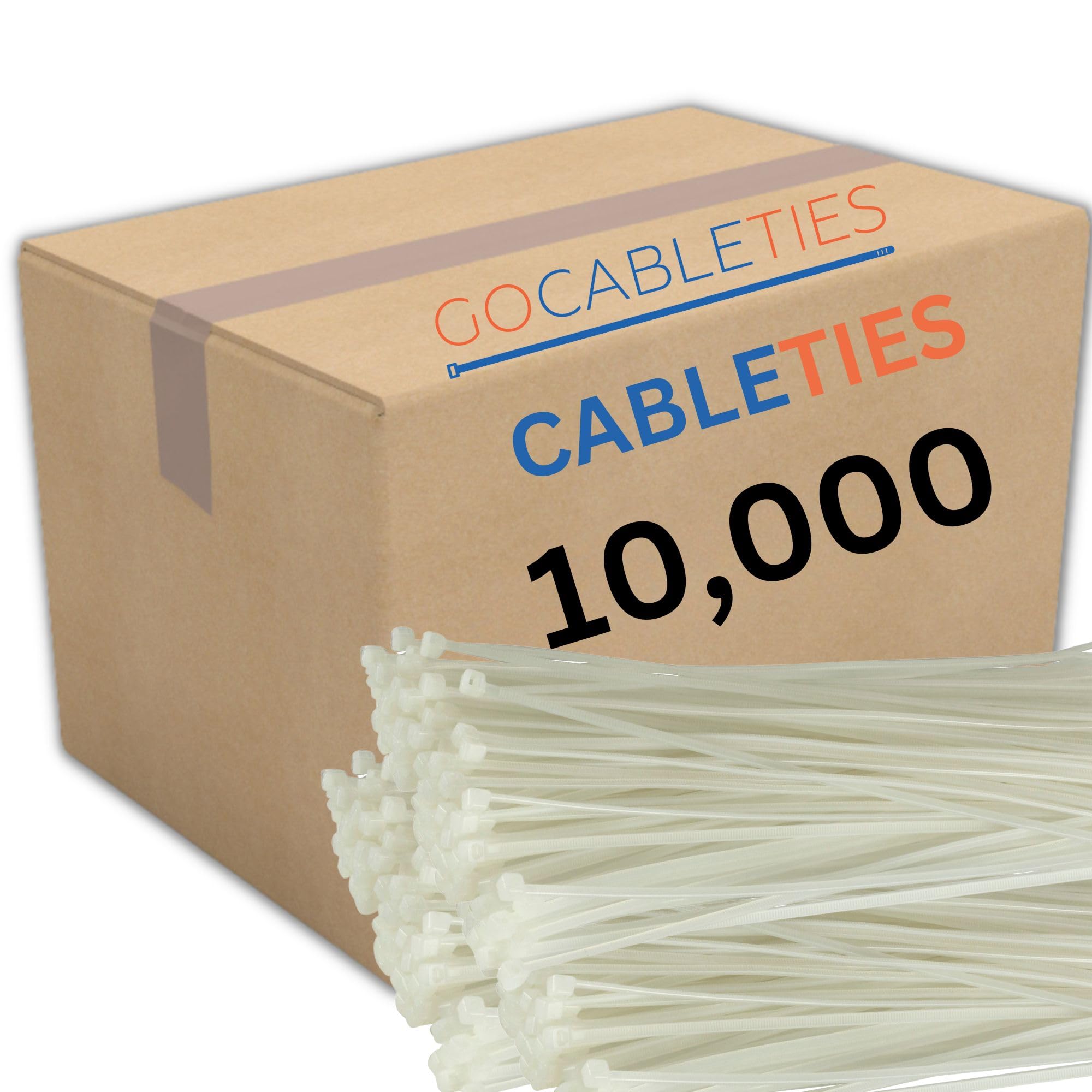 Gocableties White Cable Ties, 200mm x 2.5mm, Bulk Pack of 10,000, 8” Premium Nylon Zip Ties Clear/Natural, Plastic Tie Wraps, Secure Self-Locking Mechanism, for Home, Garden, Office and DIY