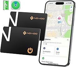 NOVOO Localisateur d'objets Carte Lot de 2 Wallet Tracker 6 Ans Batterie Ultra-Fin Air Tag Traceur pour App Localiser (iOS) Traqueur Intelligent Bluetooth Carte pour Portefeuille, Valise, Sac