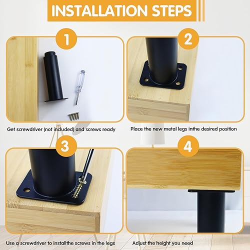 Miniatura 4 de Patas de metal ajustables para muebles, reemplazo duradero de patas de sofá, altura ajustable de 5.1 a 9.4 pulgadas para muebles, juego de 4, patas