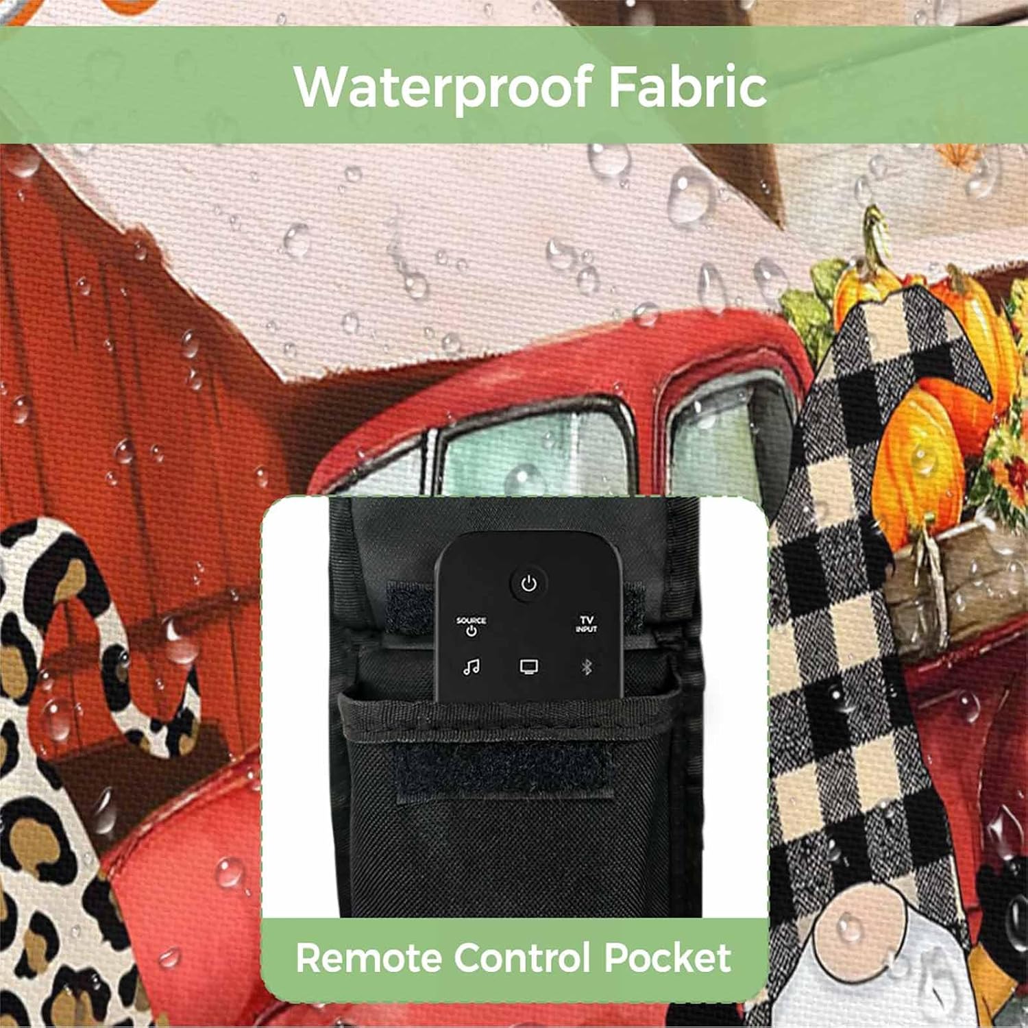 Thanksgiving Outdoor TV Cover Gnome Pumpkin Truck Wood Grain Waterproof and Weatherproof 60"-65" LCD Movable Shield TV Display Screen Protector Outside Television Covers 58"Wx37"H