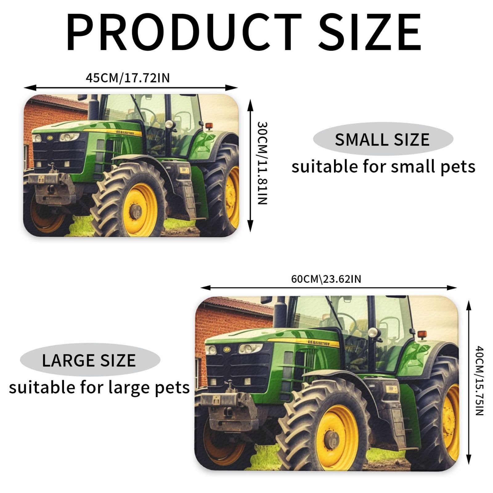 Futternapf-Matte mit Traktor-Motiv, saugfähiges PU-Leder, für Hunde und Katzen, enthält verschüttete Flüssigkeiten, schützt Böden, rutschfeste Gummi-Unterseite, leicht zu reinigen, 40 x 60 cm