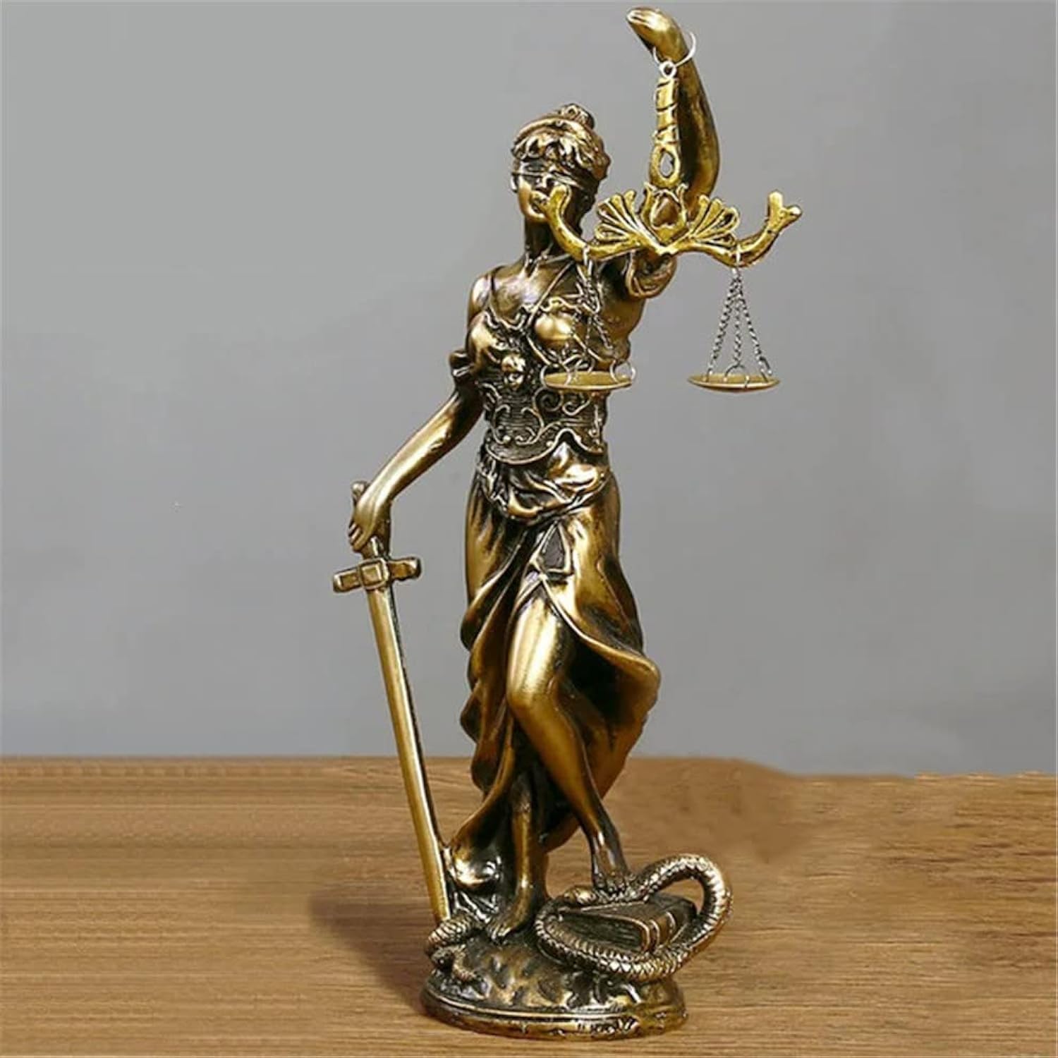 Goddess of Justice Statue Greek/Roman Antique Design for Office, Bookcase, Table or Garden Decor - Artisan Crafted Angel Sculpture (3.7in*2in*7.4in)