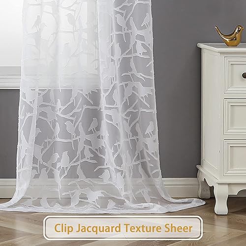 Miniatura 6 de OVZME Cortinas Transparentes Blancas de 96 Pulgadas de Largo, Juego de 2 Paneles para Sala de Estar y Dormitorio, Cortina Semi Transparente Anji